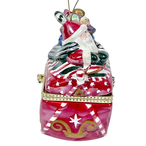 Vintage Mr. Christmas Musical Box Ornament Santa Sleigh Porcelain Hand-Painted - Picture 5 of 10